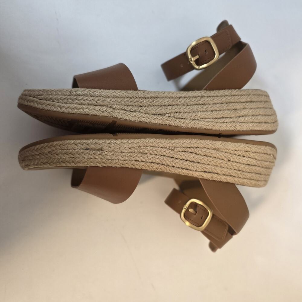 FitFlop F-Mode Womens Espadrille Sandals Sz 9 Deep Tan Leather Ankle Strap - Picture 14 of 16